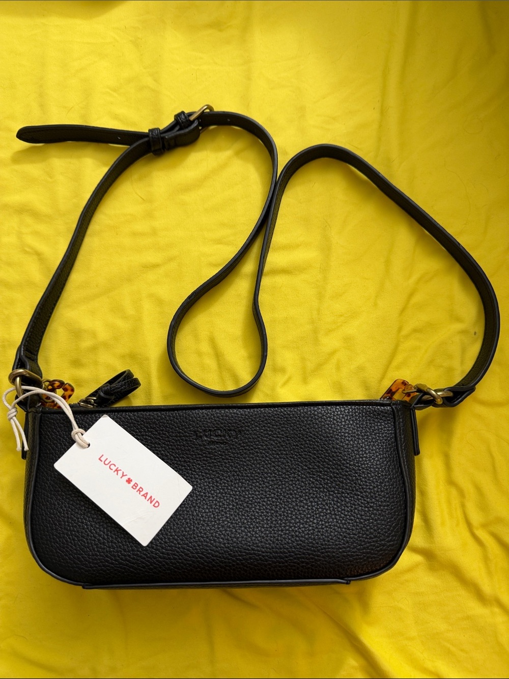 Lucky Brand Black Pebbled Leather Shoulder Crossbody with Tortoiseshell Accent